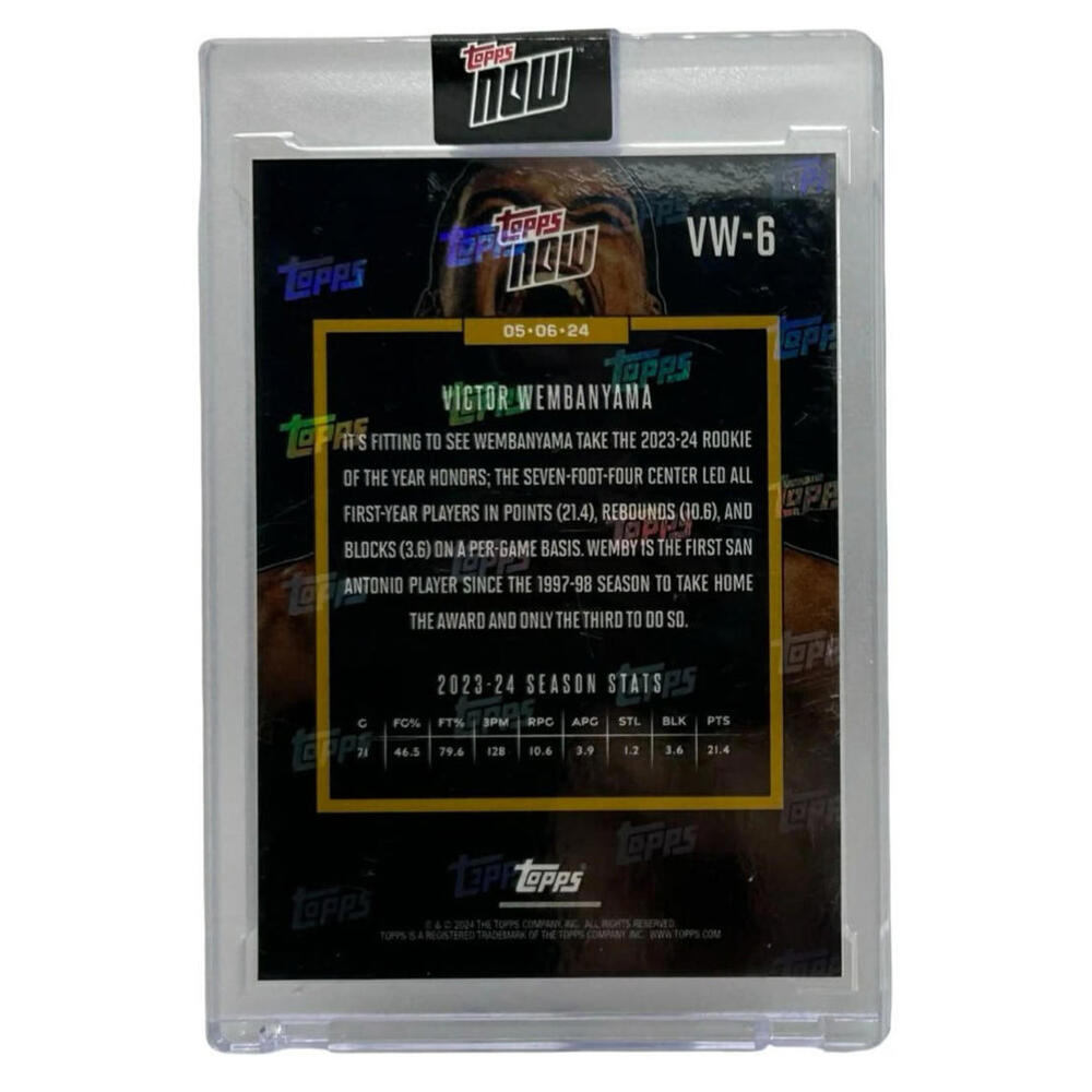 2023-24 Topps Now #VW-6  Victor Wembanyama Rookie of The Year Spurs (RC ) - Picture 3 of 3